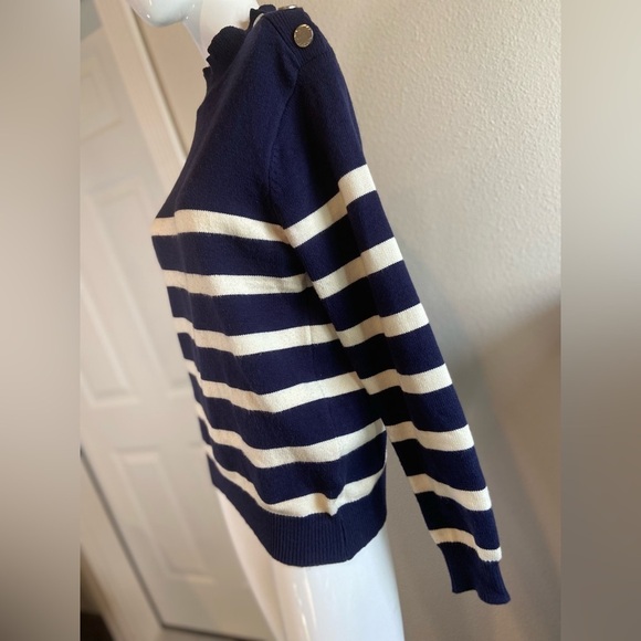 Kirundo~Super Soft~Navy & Off-White~Ribbed Knit~Striped~Pullover~Sweater~Size S - Picture 7 of 12
